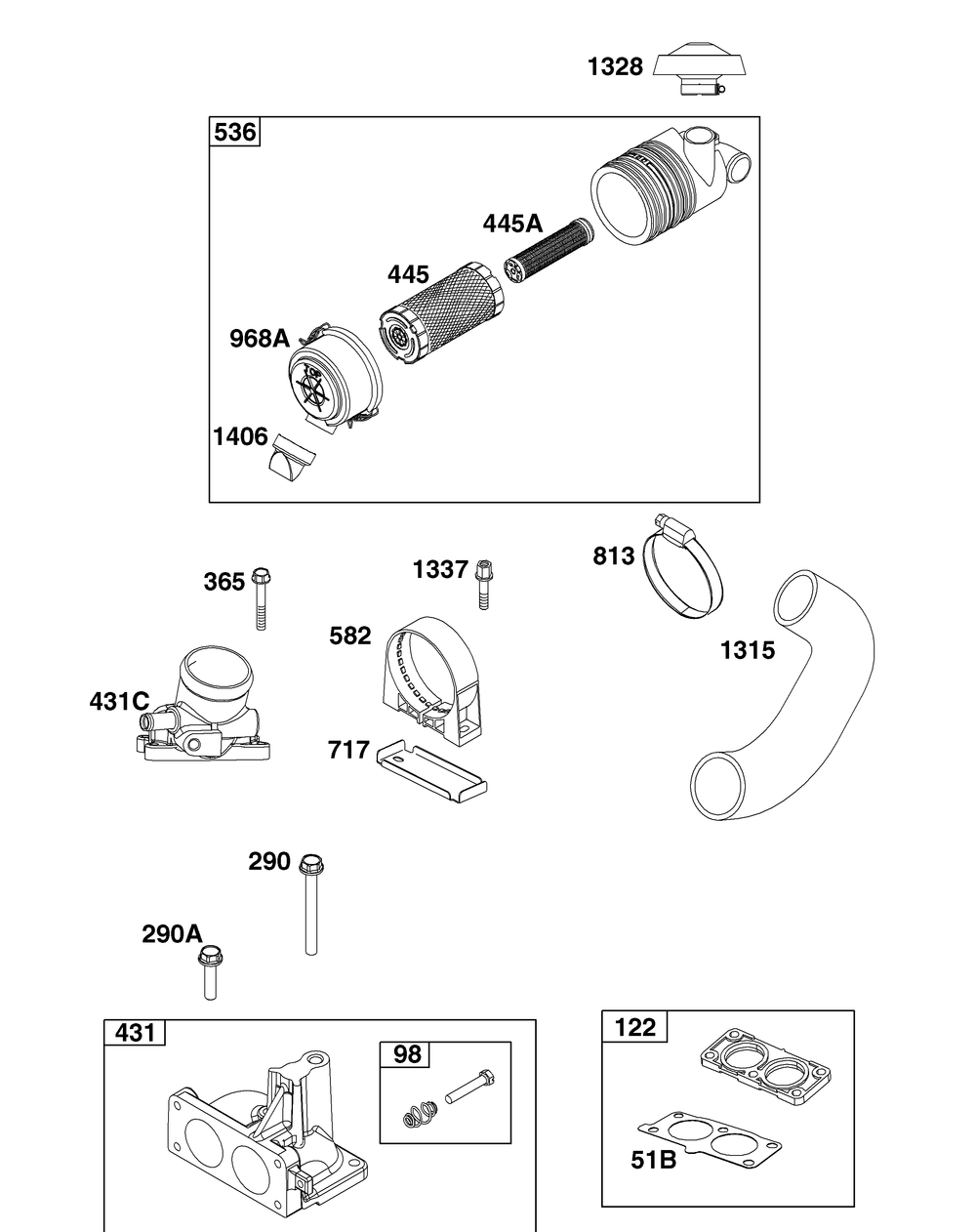 Air Cleaner Group Diagram and Parts List for 613477-0251-J1 400000 - 699999 Briggs and Stratton Engine